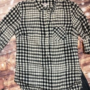 NWT Merona Button Up Black & White Plaid Long sleeve Shirt Size S